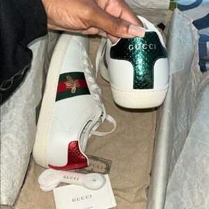 Gucci White Sneakers with Red and Green Accents